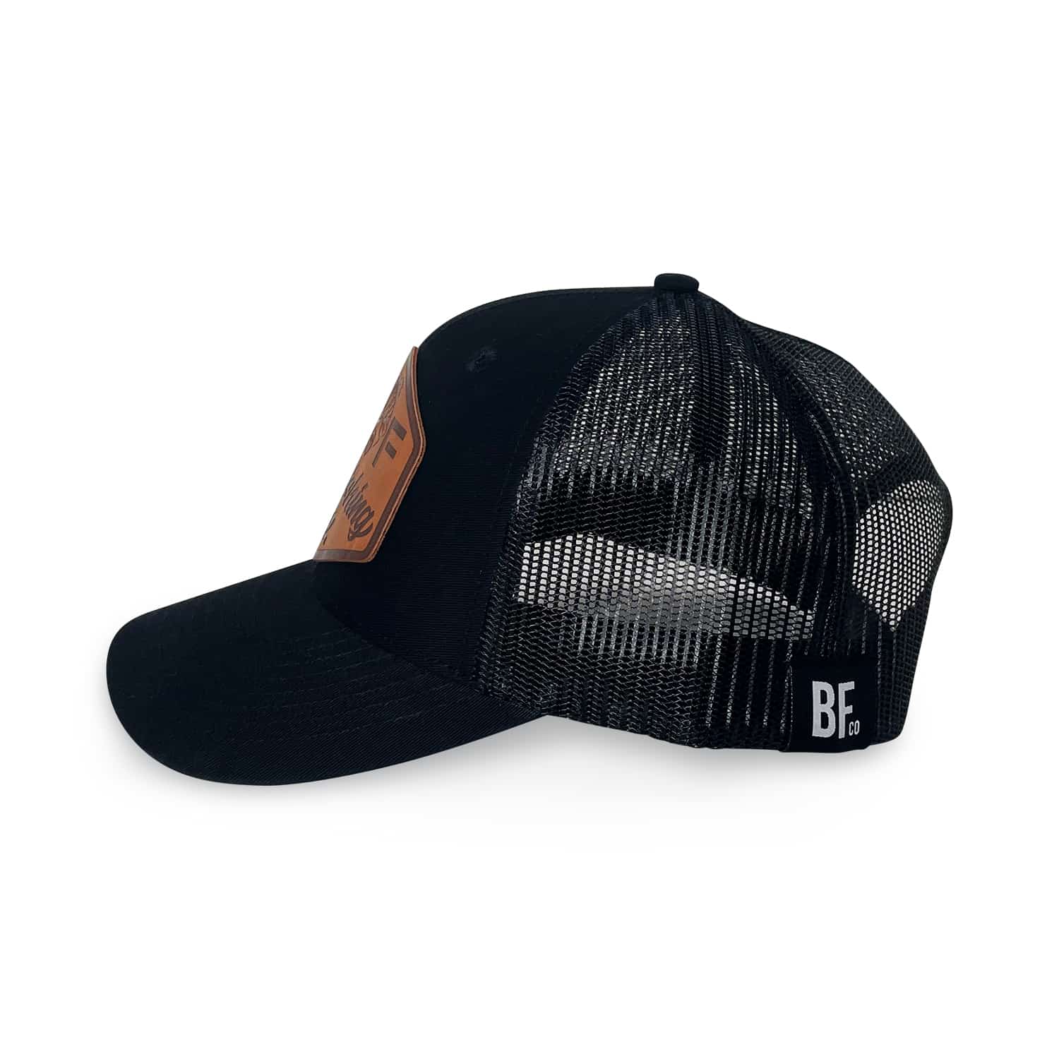 BFco Men's Meshback Leather Logo Fishing Hat - Black