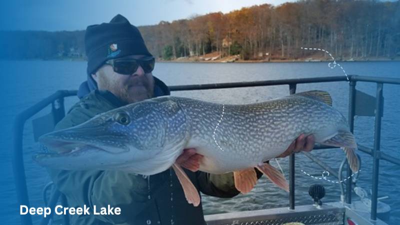 A man found a big fish in Deep Creek Lake a fishing Spots in Maryland
